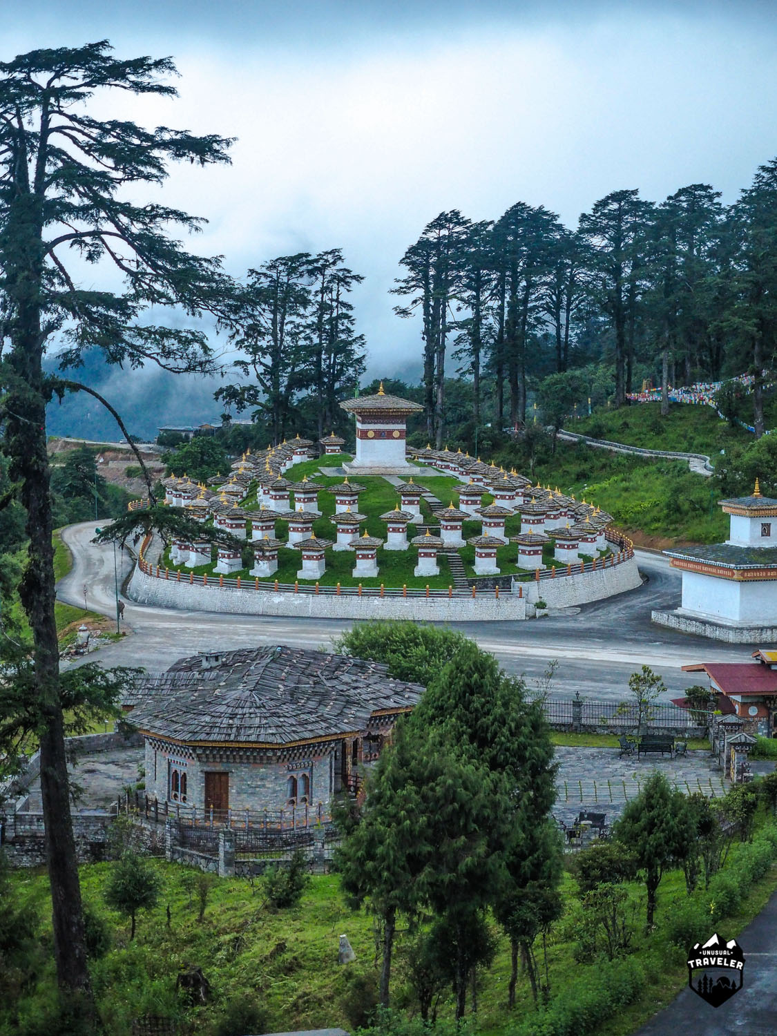 The 108 Stompas as seen from the Druk Wangyal Lhakhang temple in Bhutan