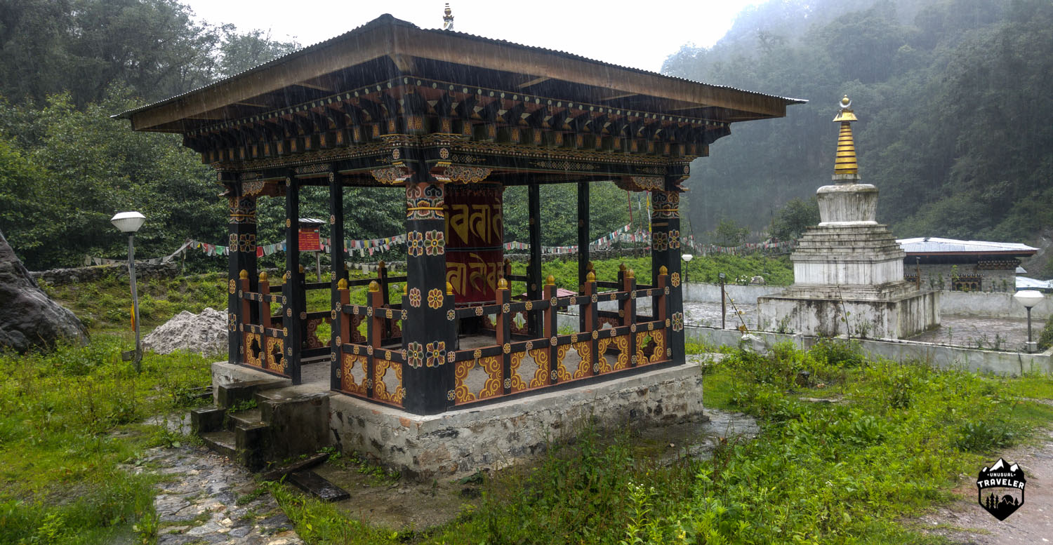The small stumpa and temple that was built to protect the area from future floods.