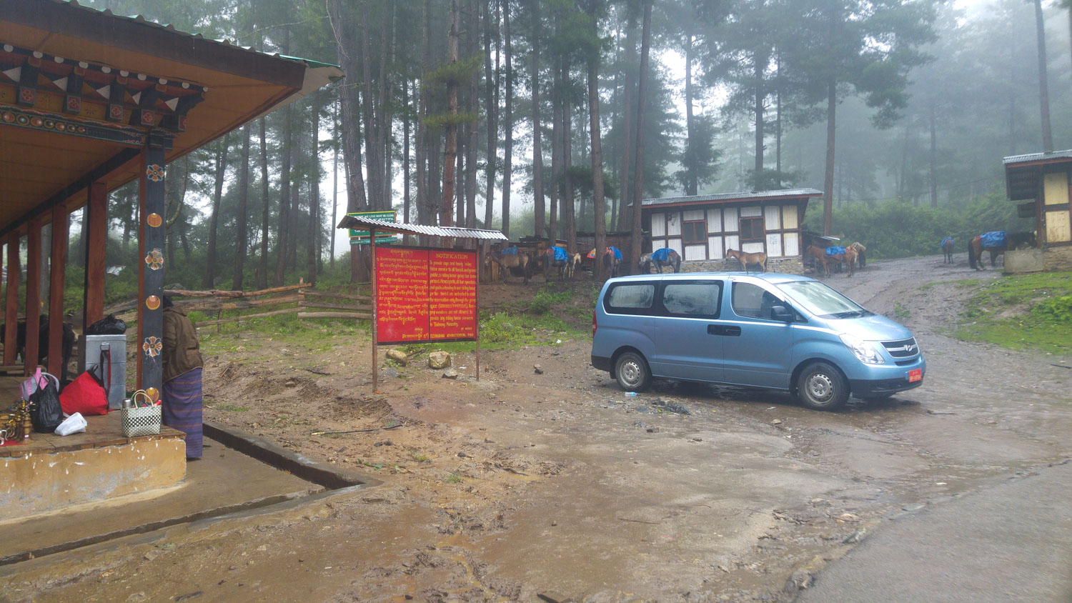 Raining in Bhutan on the way to the Tiger Nest Monastery the most famous landmark in the country