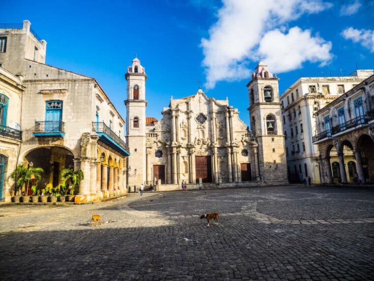 Sunbathed Plaza de la Catedral in Havana, Cuba