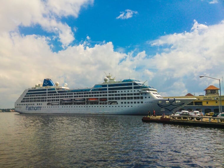 A cruise ship docked in Havana, Cuba