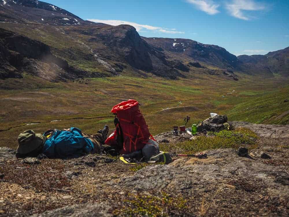 Arctic Circle Trail. having a rest in Greenland
