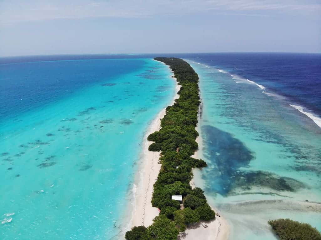 Dhigurah island from above in the Maldives