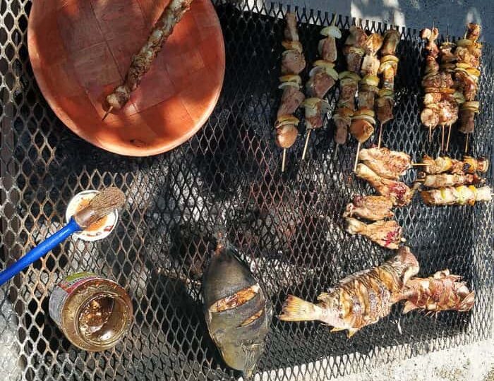 Typical BBQ food on the Atoll, fresh fish and chicken BBQ
