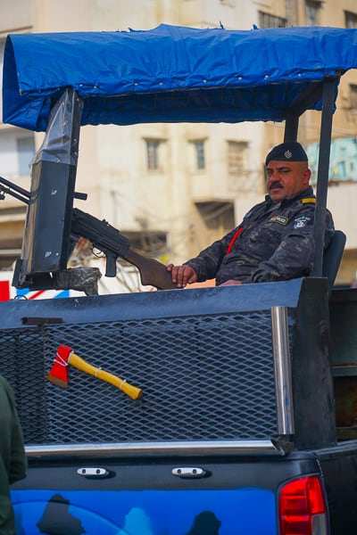 Armoured cars patrols all streets of Baghdad and Iraq