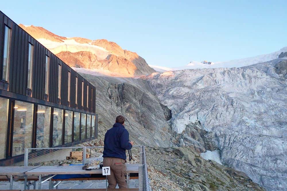 View of the Moiry glacier from the Cabane Moiry in Switzerland