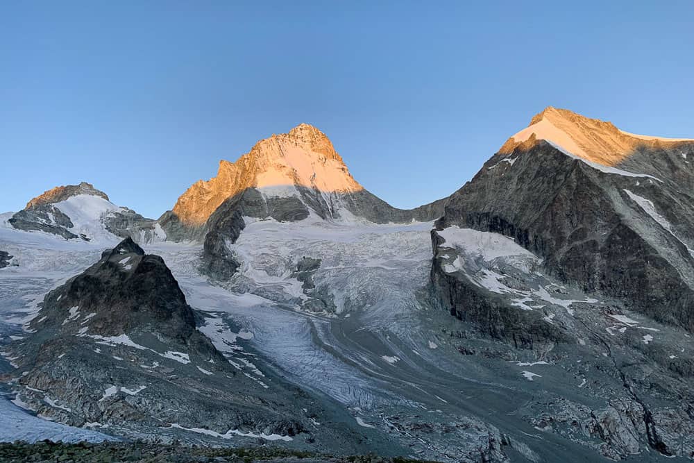 Sunrise on the Dent Blanche and Zinal Glacier in Switzerland