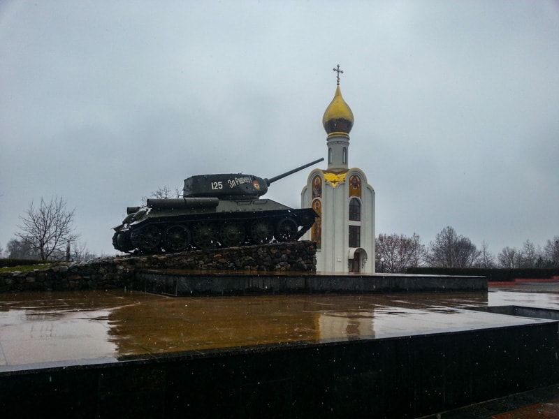 The Tank Monument of a Soviet tank in central Tiraspol the capital
