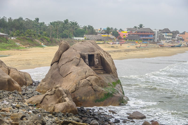 Ancient rock carving next to the beach Mahabalipuram
