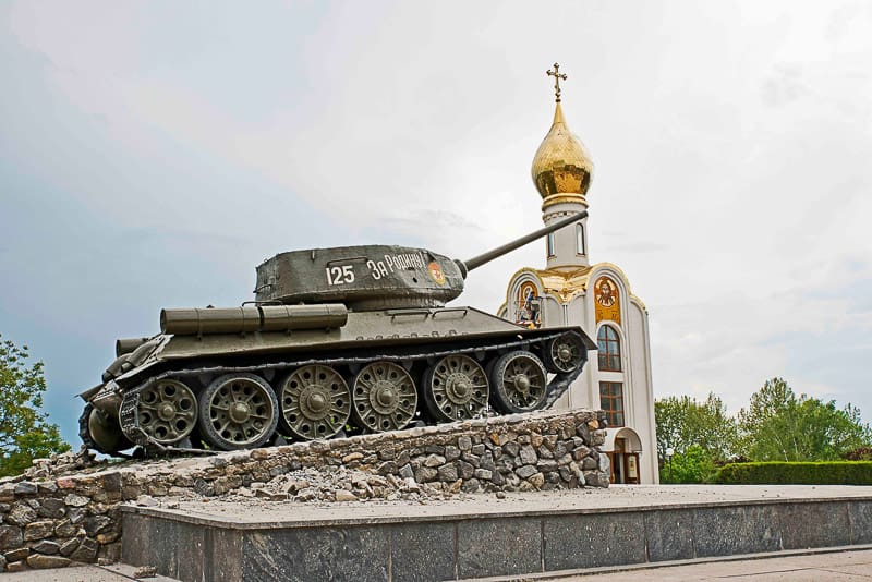 the Tank Monument of a Soviet tank in central Tiraspol in Transnistria