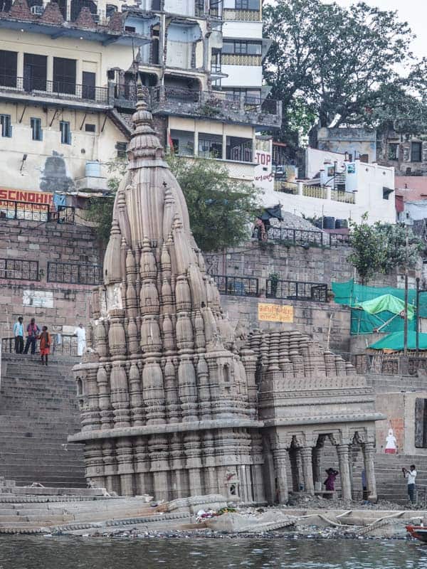 The sinking temple at Scindia Ghat in Varanasi India