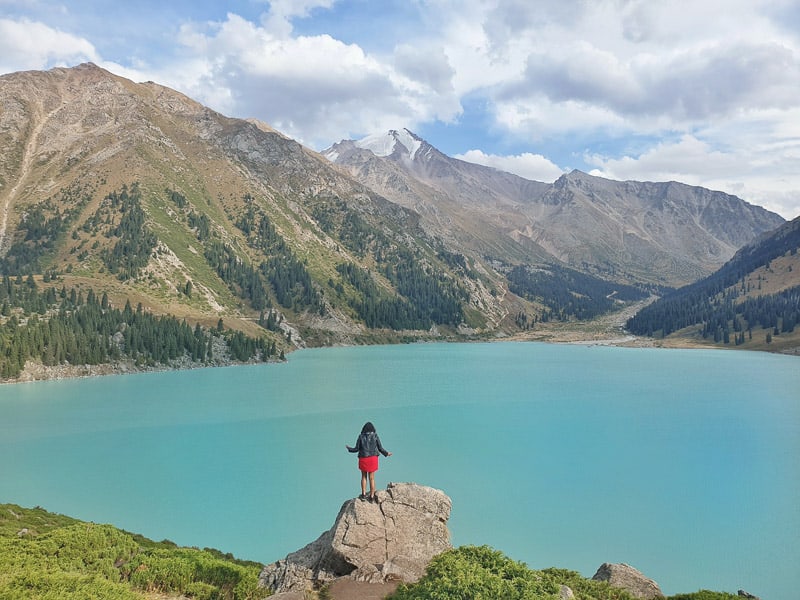 Enjoying the view over one of many lakes in Kazakhstan