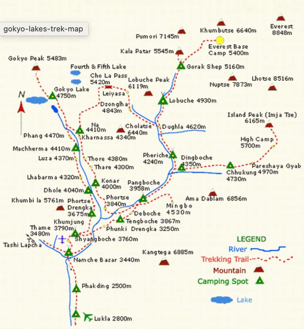 Gokyo Lakes and Mount Everest Basecamp map